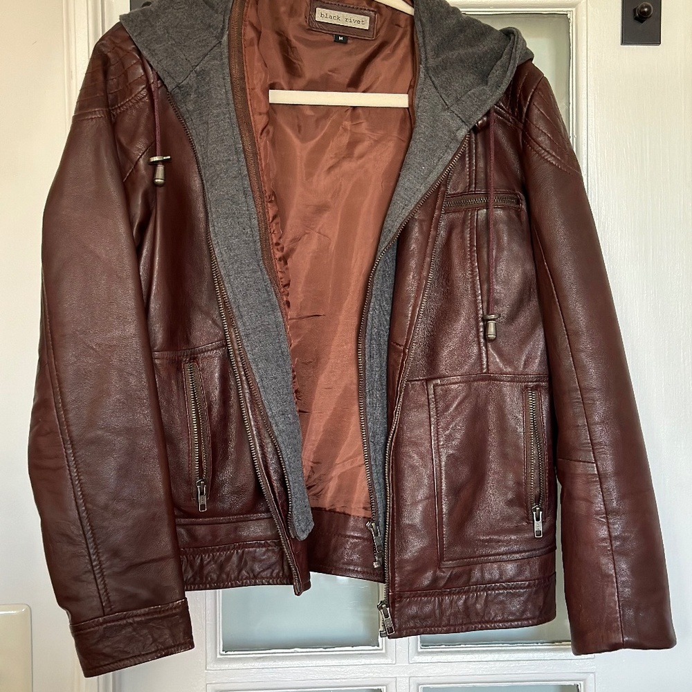 Black Rivet Hooded Leather Jacket